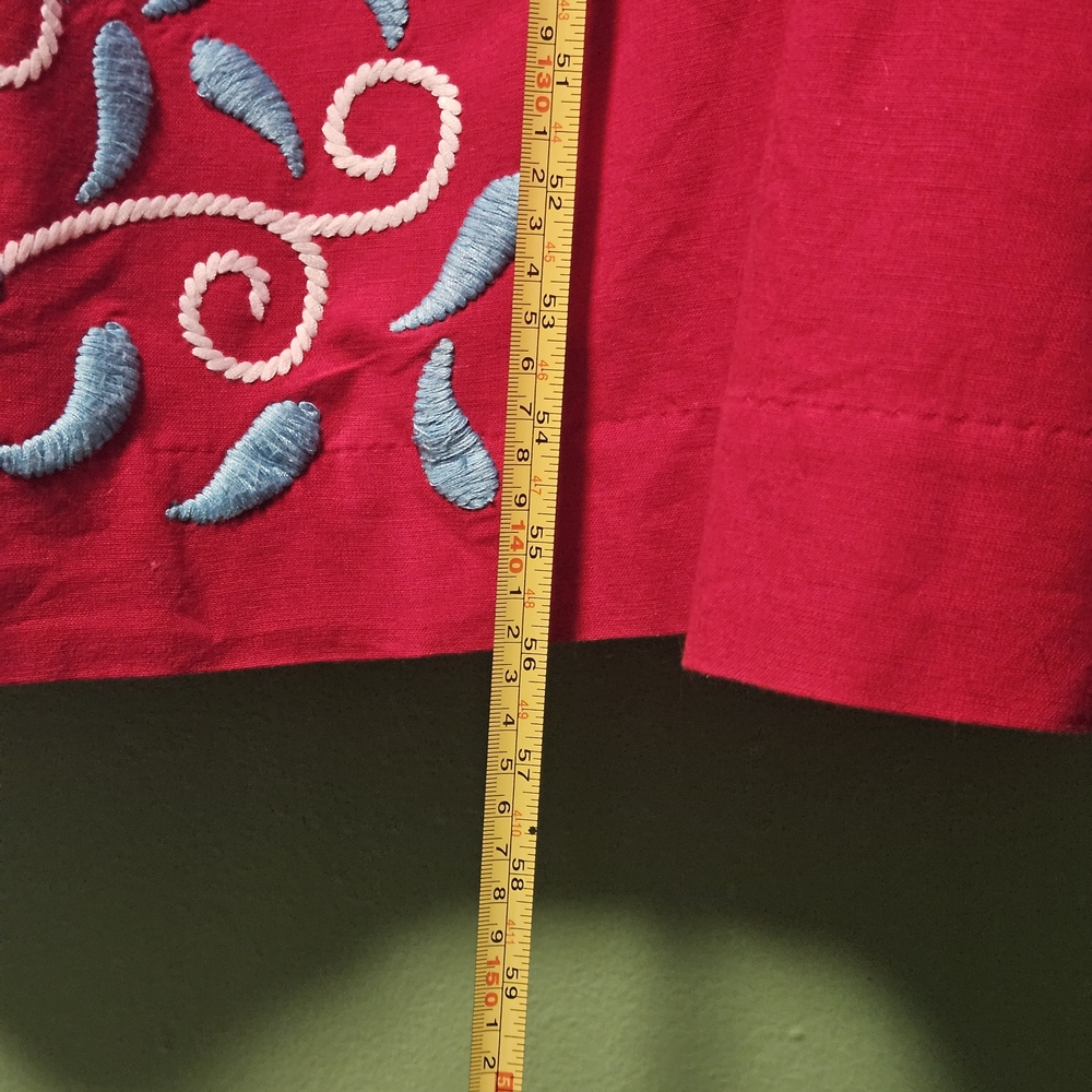 Frances Valentine Embroidered Peacock Caftan Red & Blues Maxi Dress - Picture 10 of 16
